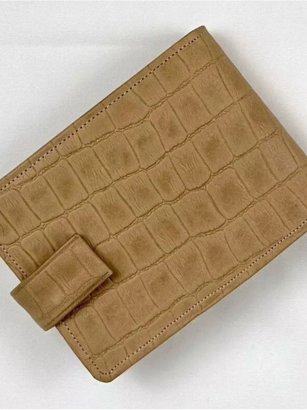 Vintage Elko Cowhide Leather Gator Grain Bifold Wallet Tan NOS